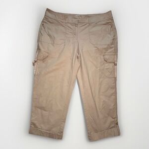 White House Black Market Womens Capri Cargo Pants Size 12 Tan Cuffed